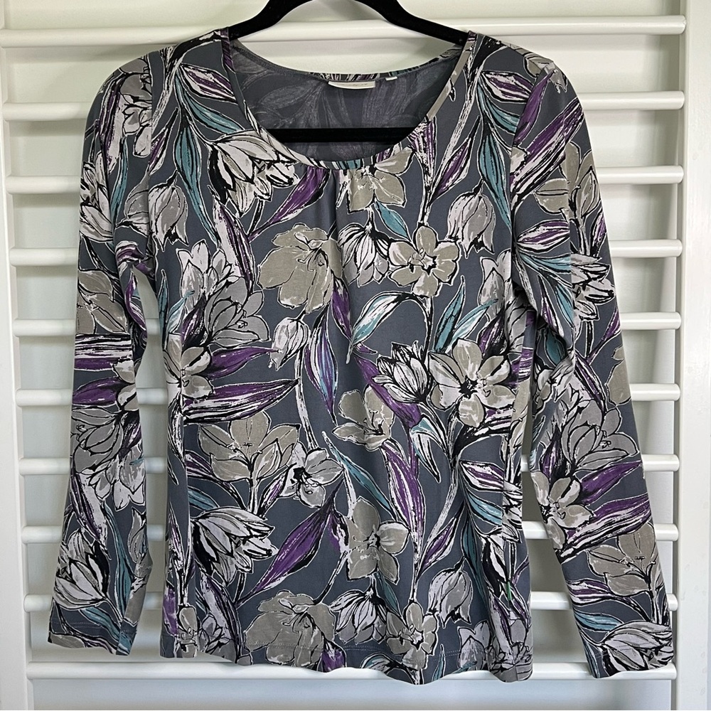Jackpot Organic Cotton Floral Long Sleeve Tee, Gray and Purple Neutrals European